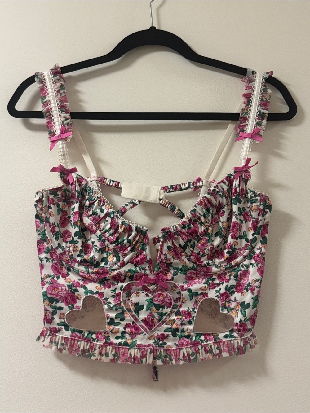 For Love And Lemons Pink Floral Heart-Cut Crop Top